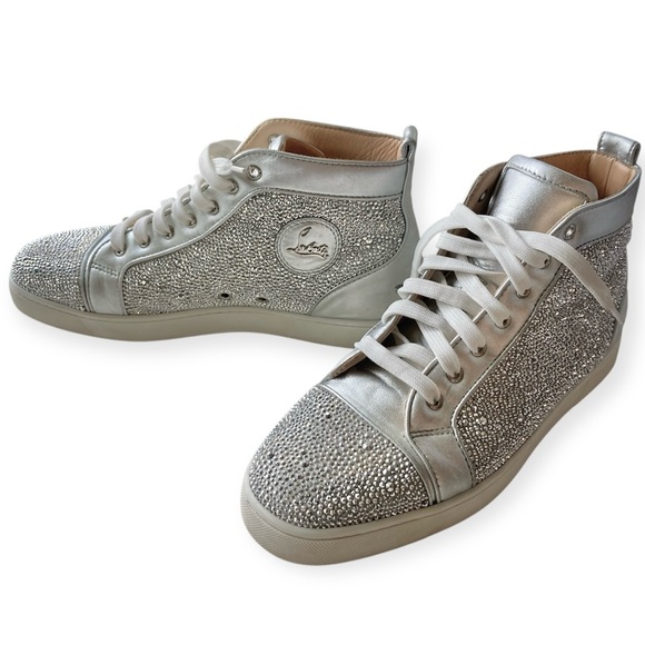 Christian Louboutin Other - Mens Christian Louboutin Louis High Top Sneakers Silver Metallic Crystal Size 45